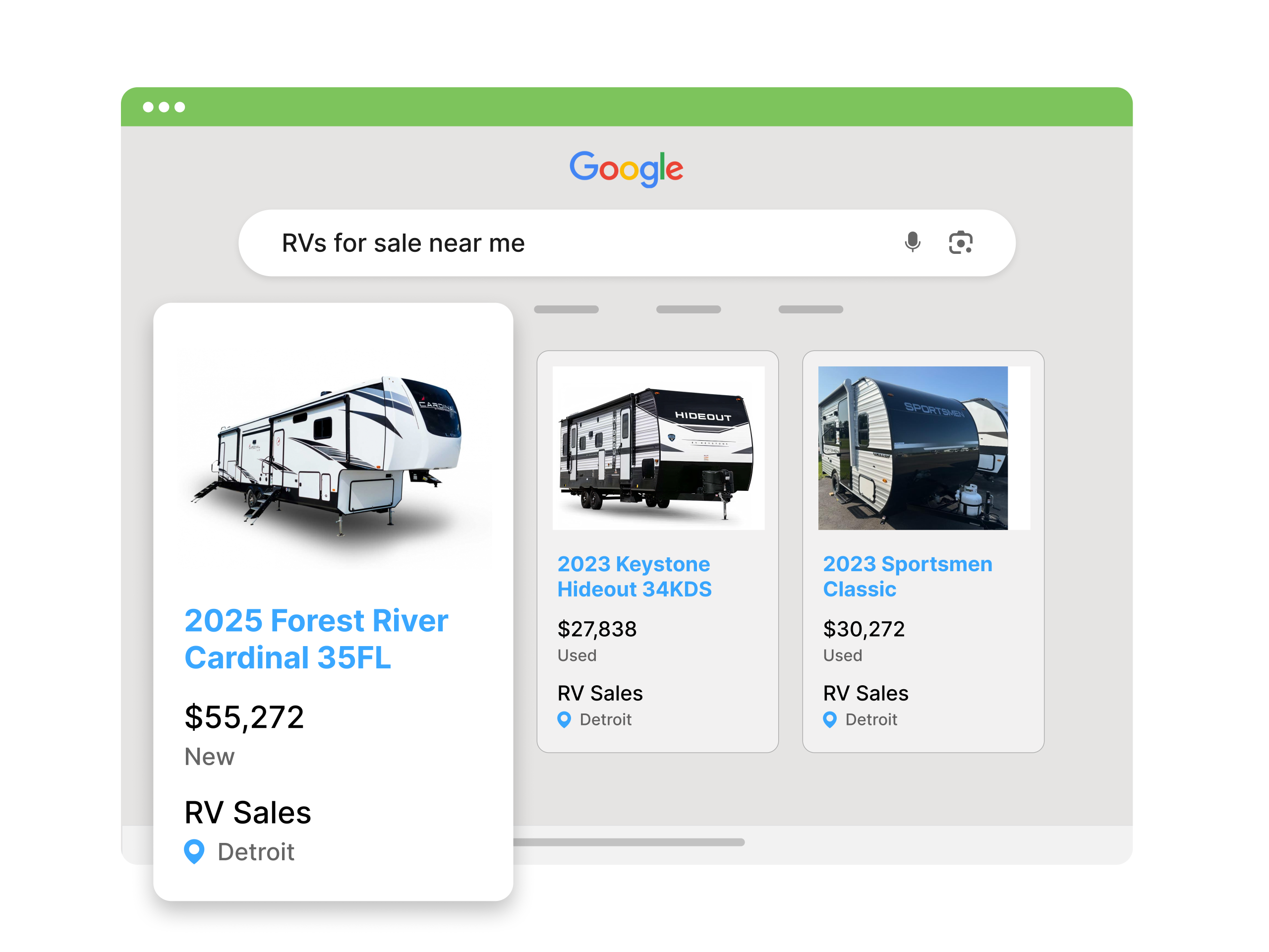 Google Vehicle Ads showing RV inventory in search results